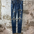 Amiri MX1 Black Leather Patch Dark Blue Denim Jeans Sz 31