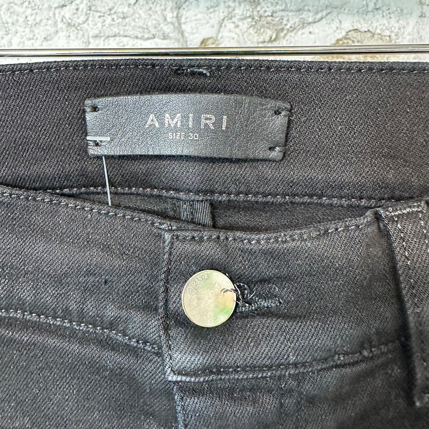 Amiri Black Core Logo Black Waxed Denim Jeans Sz 30