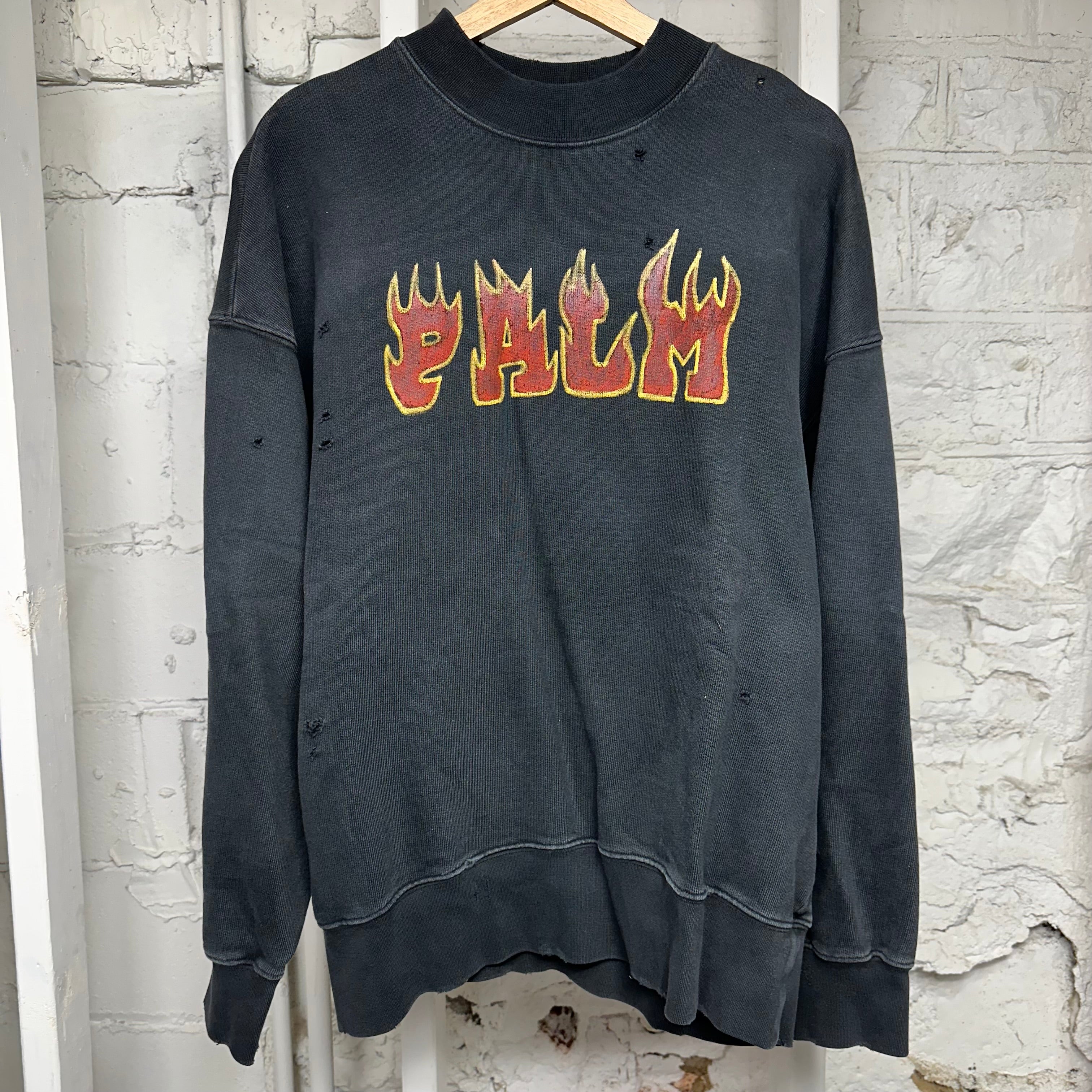 Palm Angels Flames Black Crewneck Sz M