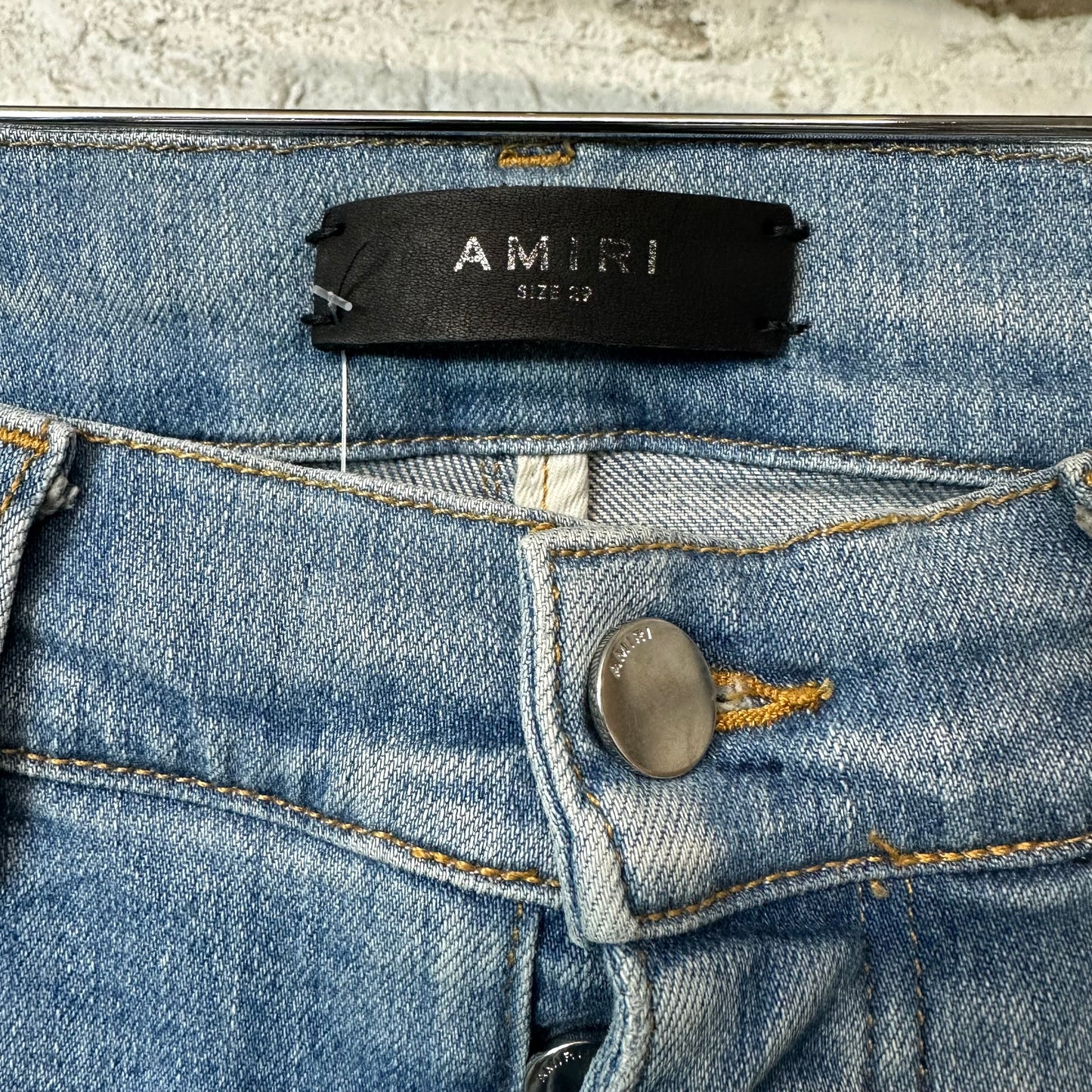 Amiri MX1 Cream Suede Blue Denim Jeans Sz 29