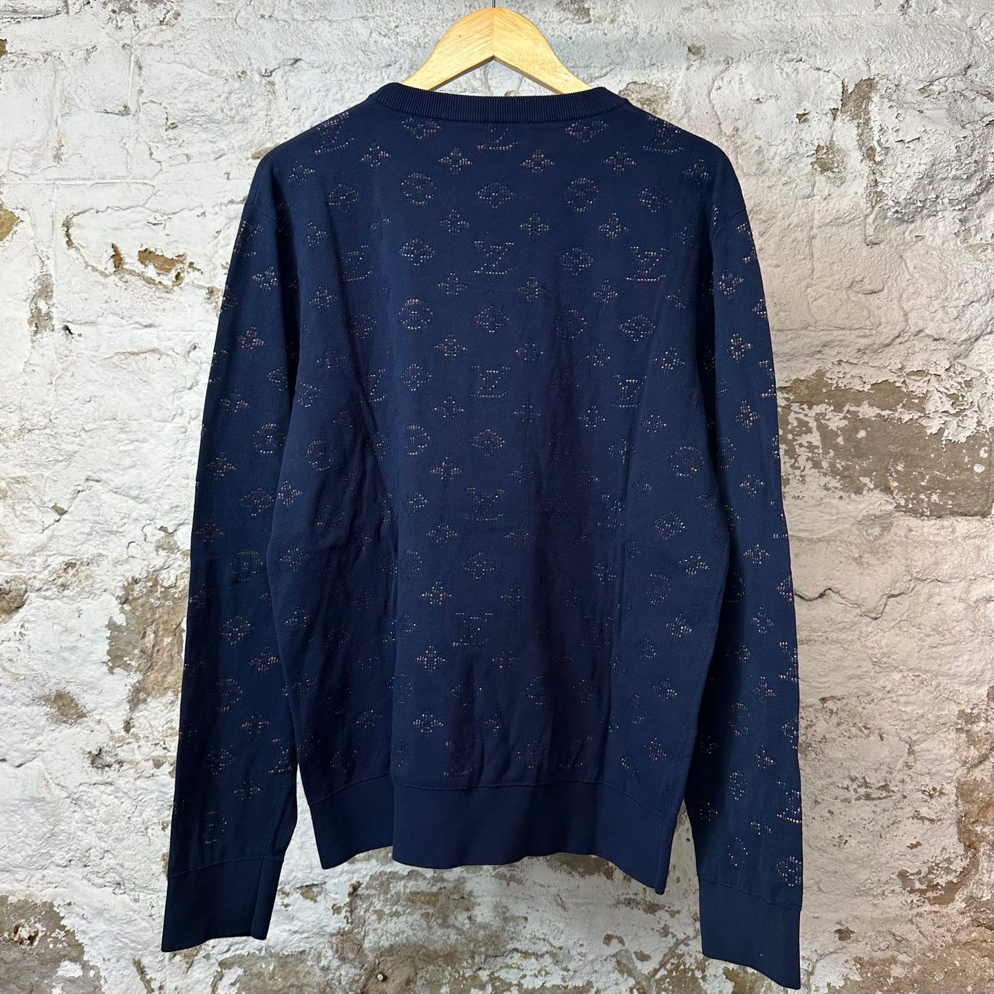 Louis Vuitton Drop Needle Monogram Crewneck Navy Sz XL