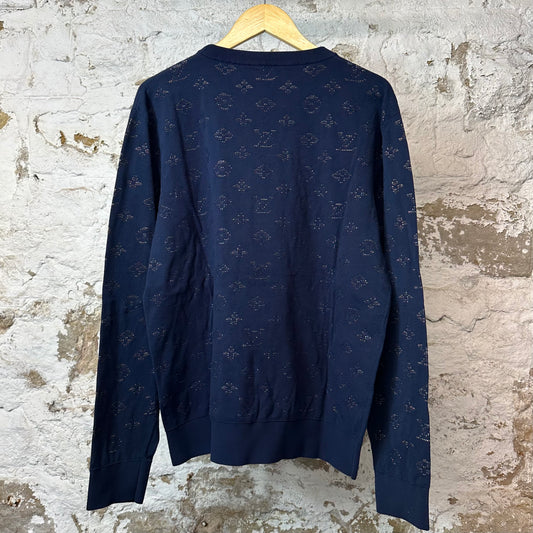 Louis Vuitton Drop Needle Monogram Crewneck Navy Sz XL