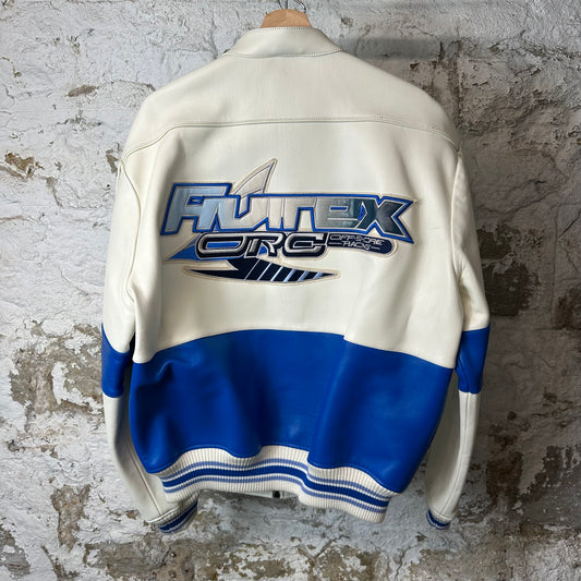 Avirex Off Shore White Blue Leather Jacket Sz L