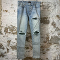 Amiri MX1 Green Suede Blue Denim Jeans Sz 34