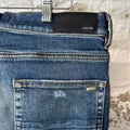 Amiri MX1 Orange Suede Dark Blue Denim Jeans Sz 33
