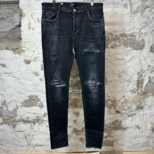 Amiri MX1 Black White Woven Black Denim Jeans Sz 38