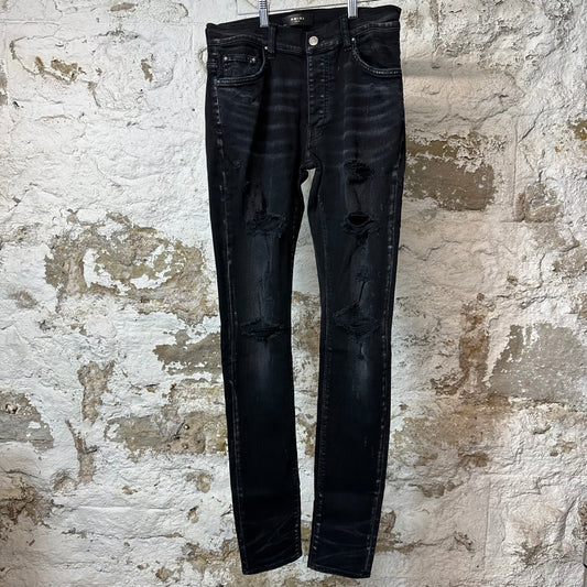 Amiri Distressed Faded Black Denim Jeans Sz 30