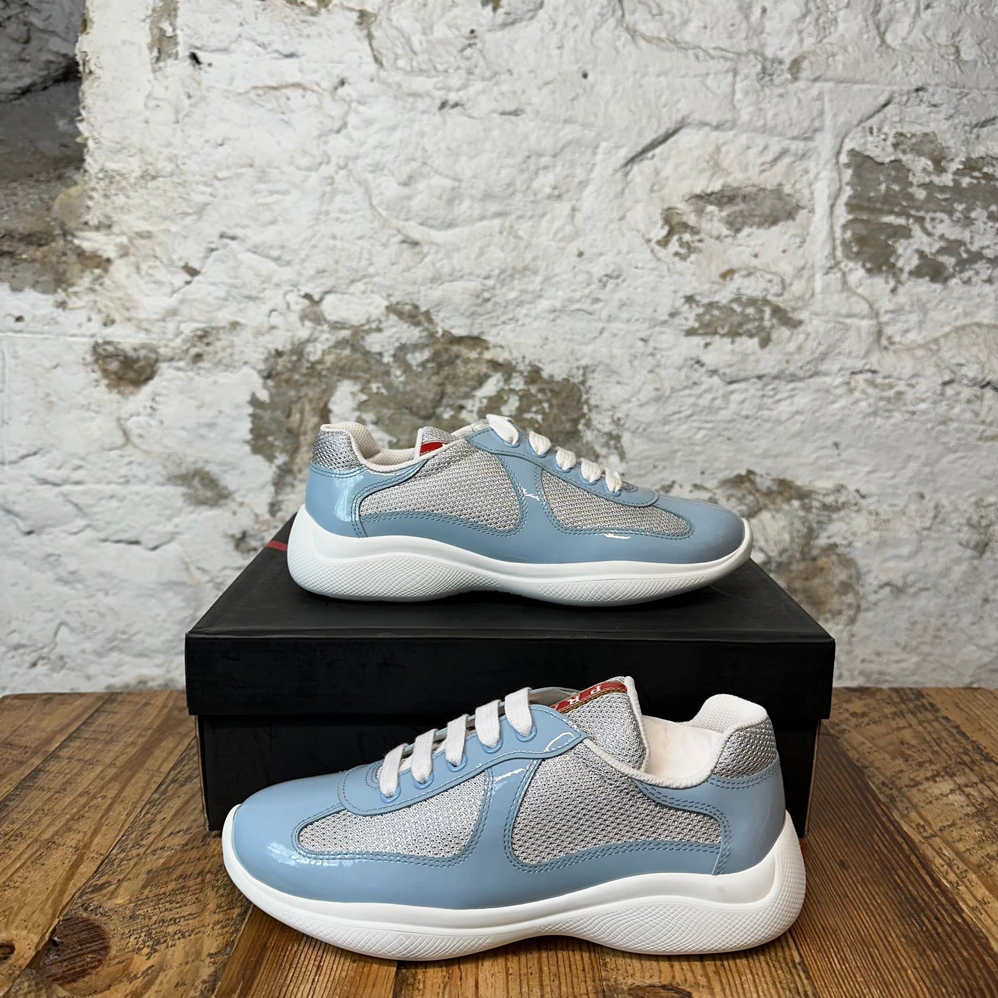 Prada Americas Cup Light Blue Patent Sneaker Sz 5 (37) DS