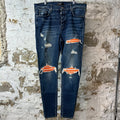 Amiri MX1 Orange Suede Dark Blue Denim Jeans Sz 40