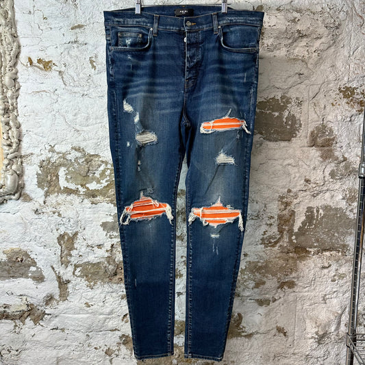 Amiri MX1 Orange Suede Dark Blue Denim Jeans Sz 40