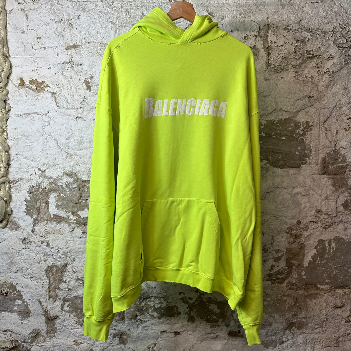 Balenciaga Caps Destroyed Neon Yellow Hoodie Sz S