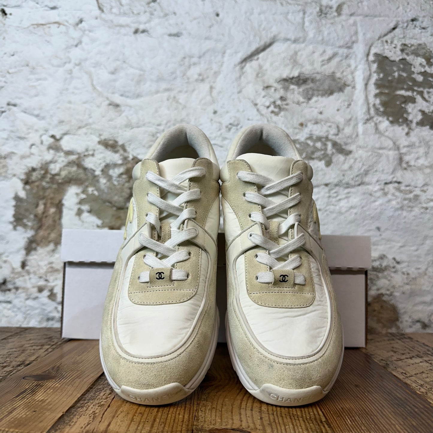 Chanel Cream CC Beige White Sneaker Sz 8 (41)