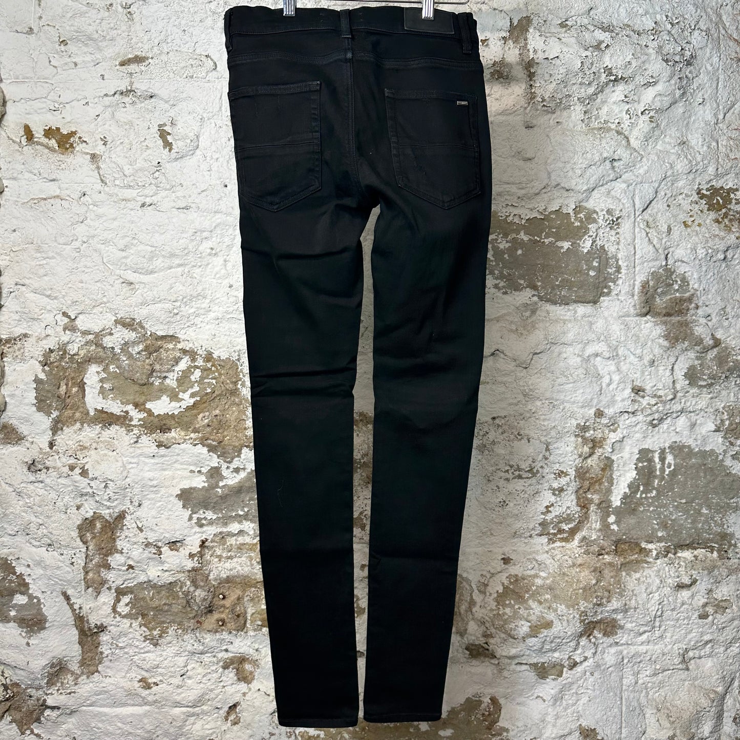 Amiri MX1 Black Leather Black Denim Jeans Sz 31