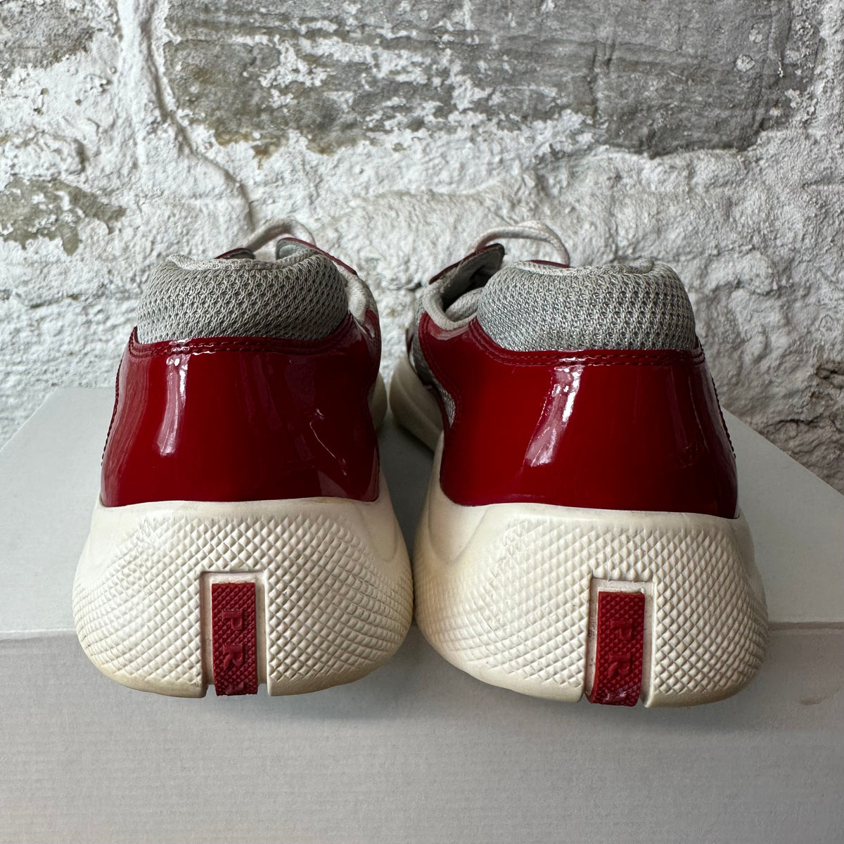Prada Americas Cup Red Patent Grey White Sneaker Sz 9