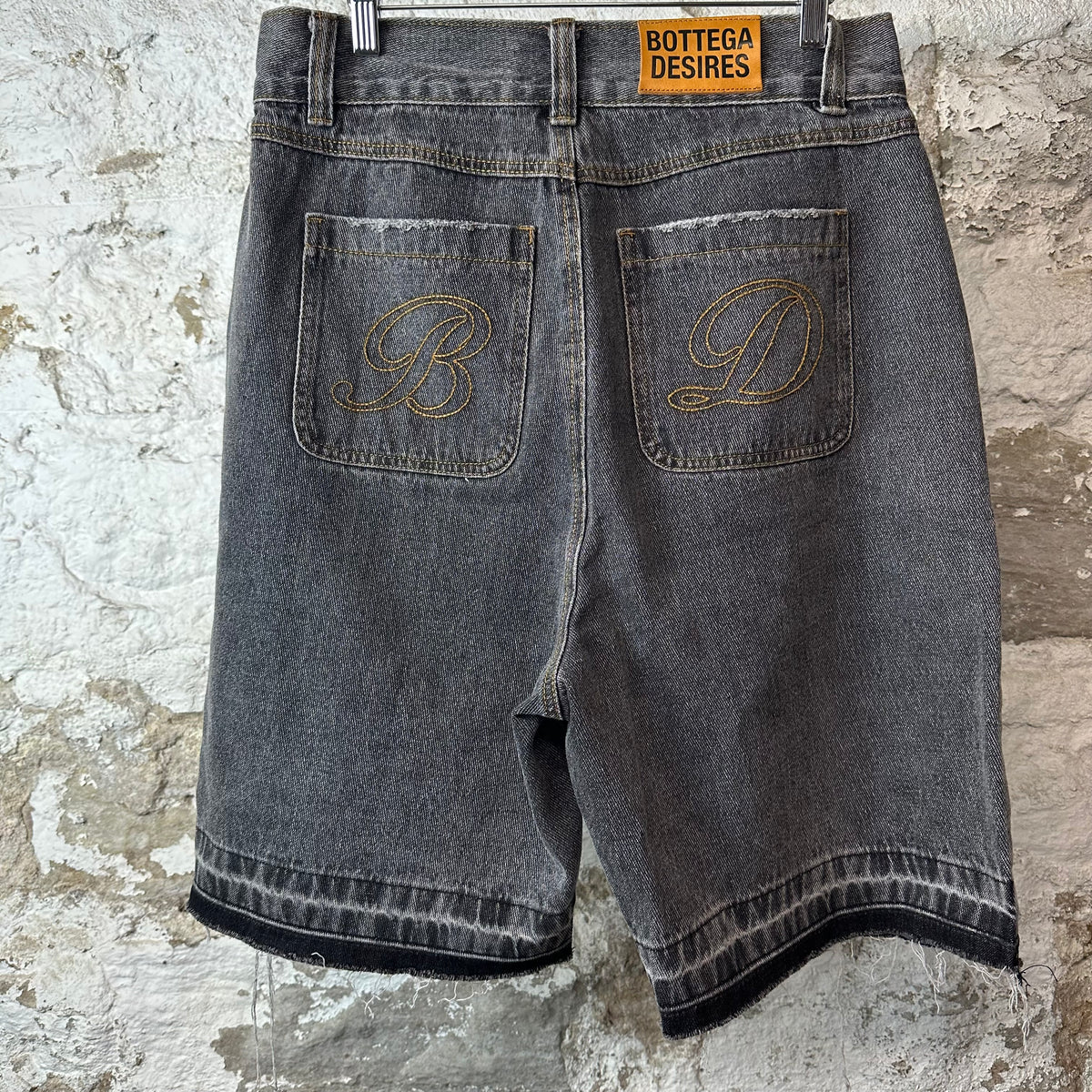 Bottega Desires Spellout Grey Jean Shorts Sz 32