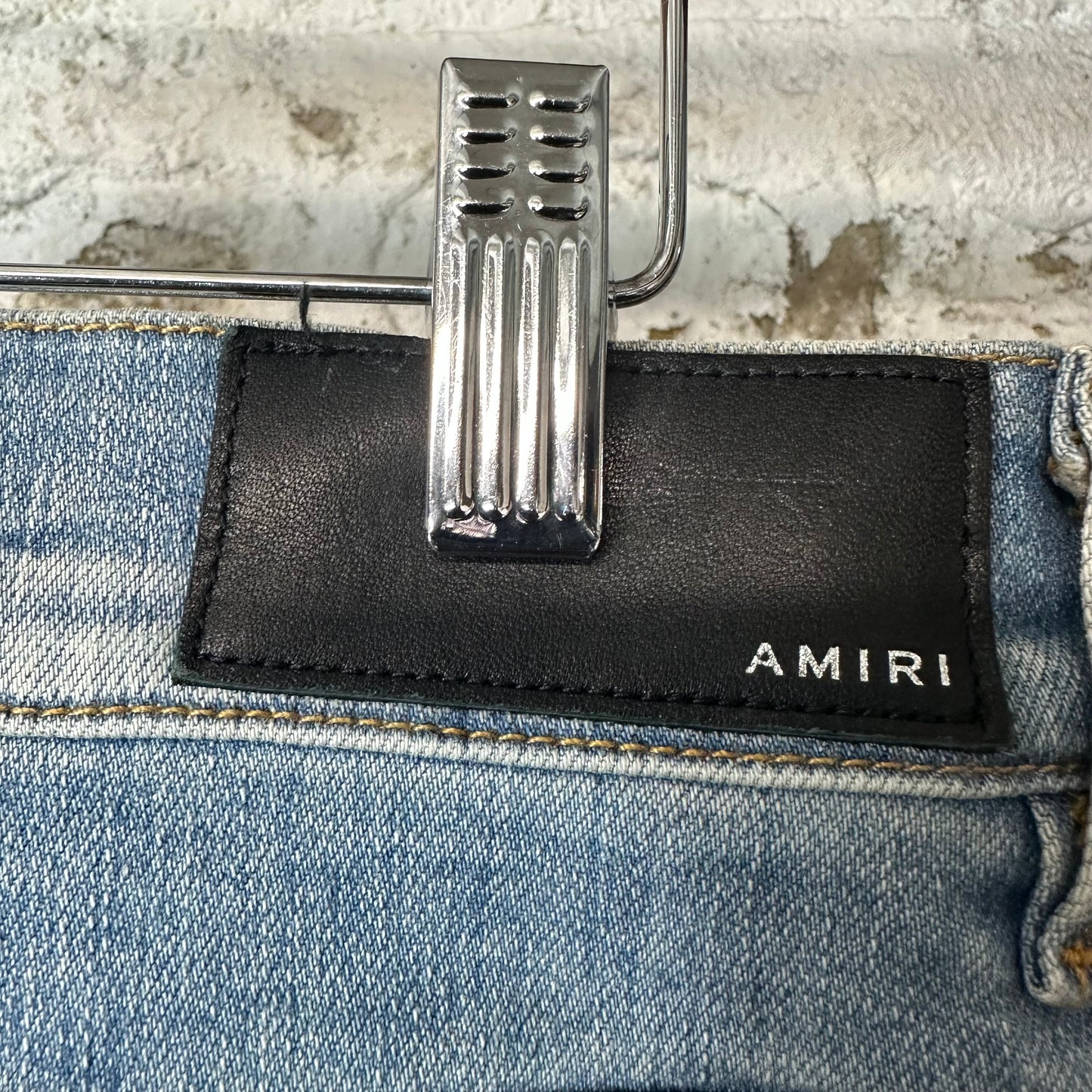 Amiri Varsity 22 Patch Blue Denim Jeans Sz 32