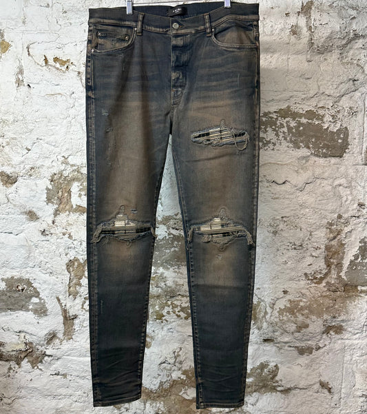 Amiri MX1 Plaid Dirty Blue Denim Jeans Sz 38