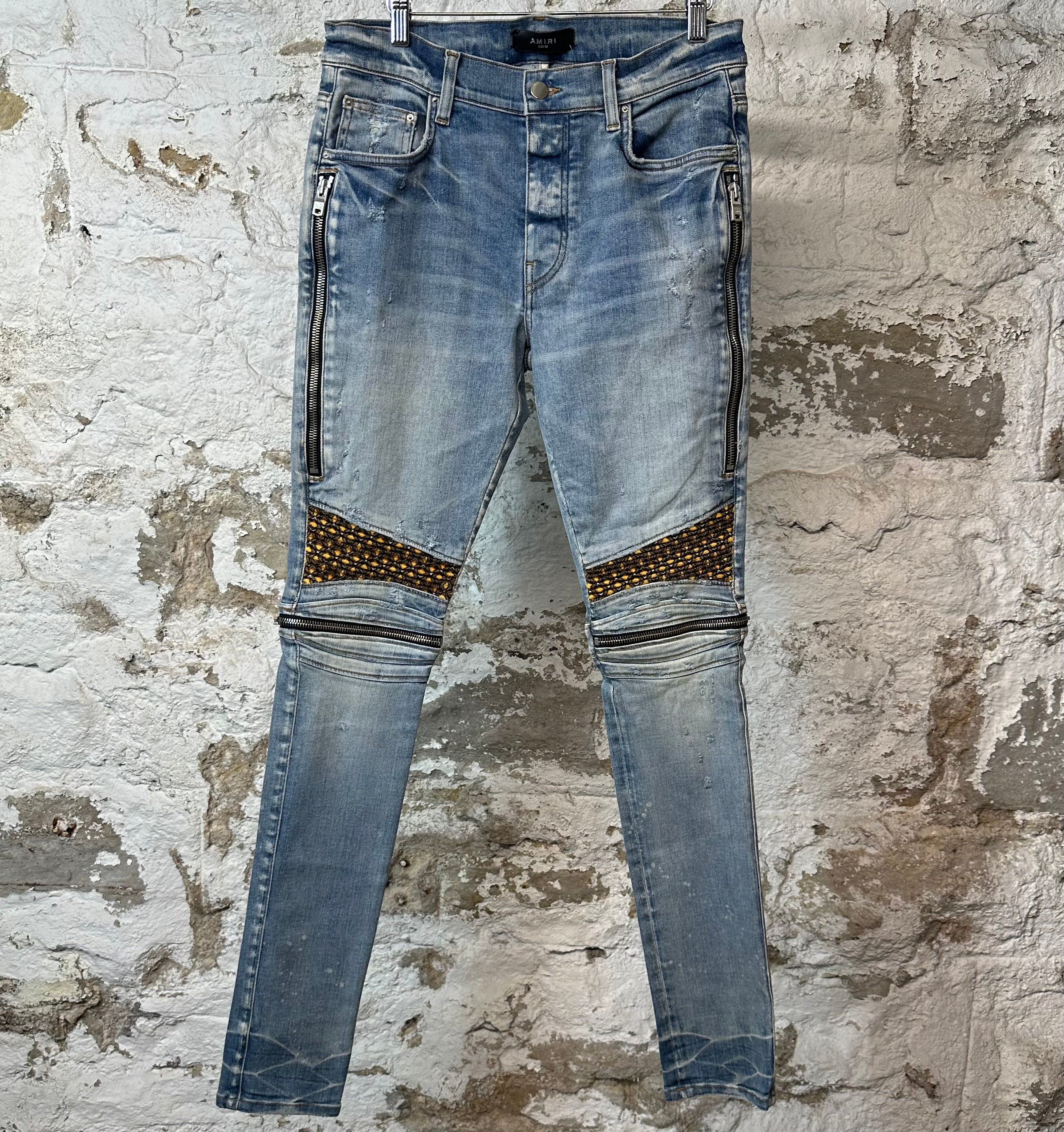 Amiri MX2 Yellow Brown Patch Blue Denim Jeans Sz 32