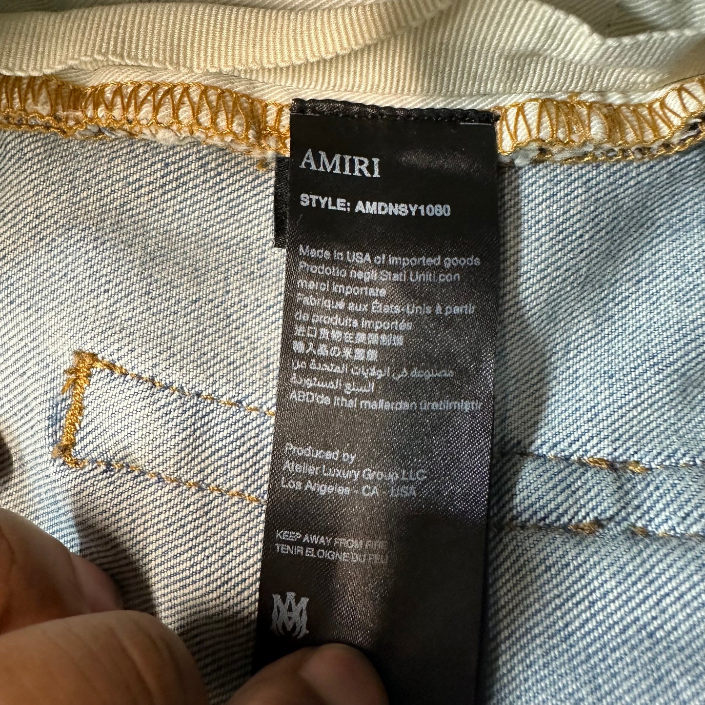 Amiri MX1 Leopard Print Blue Denim Jeans Sz 33