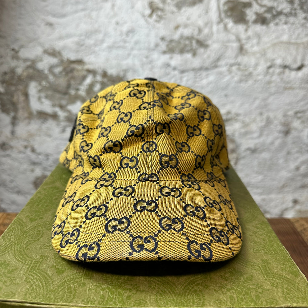 Gucci Black GG Monogram Yellow Hat Sz S W/ Box