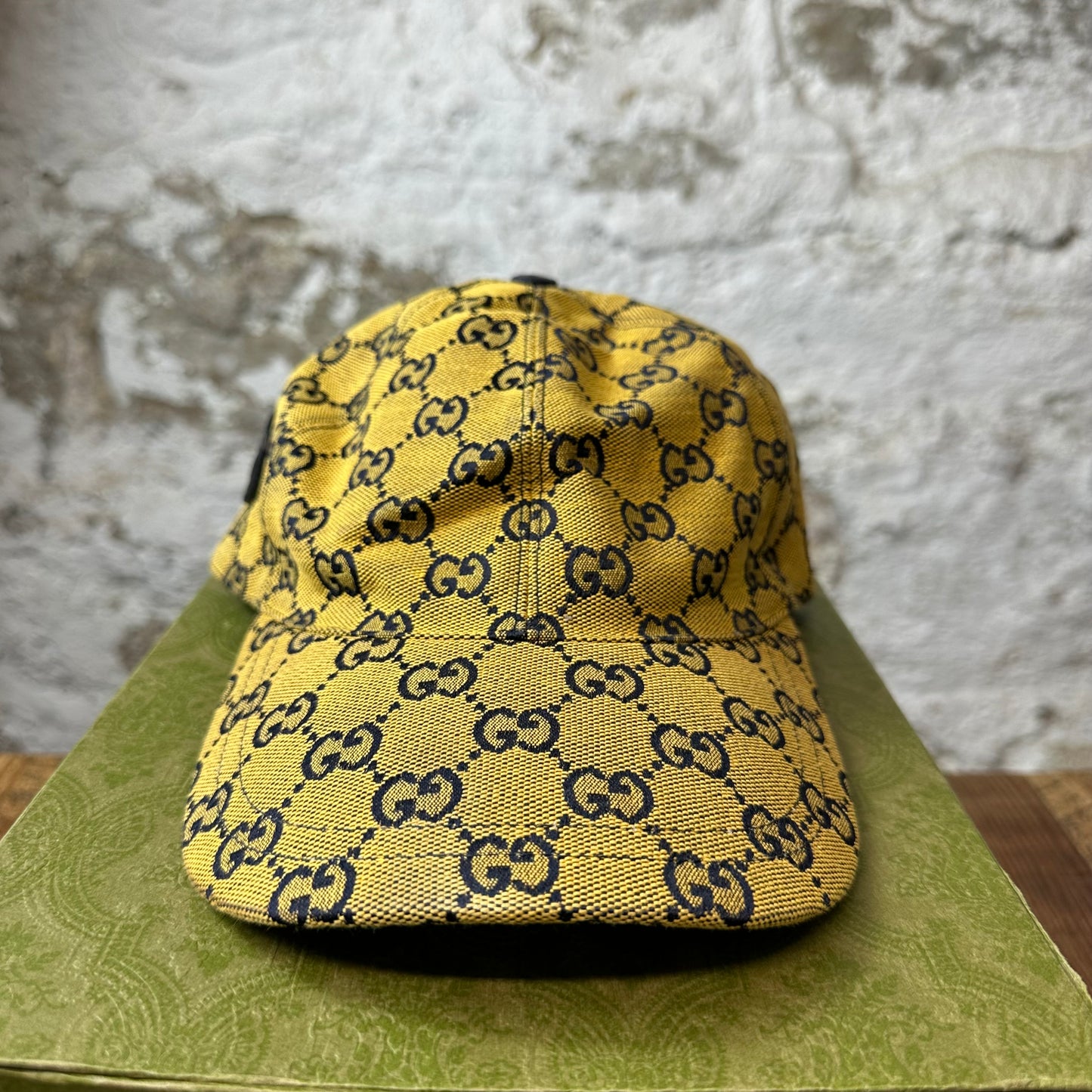 Gucci Black GG Monogram Yellow Hat Sz S W/ Box