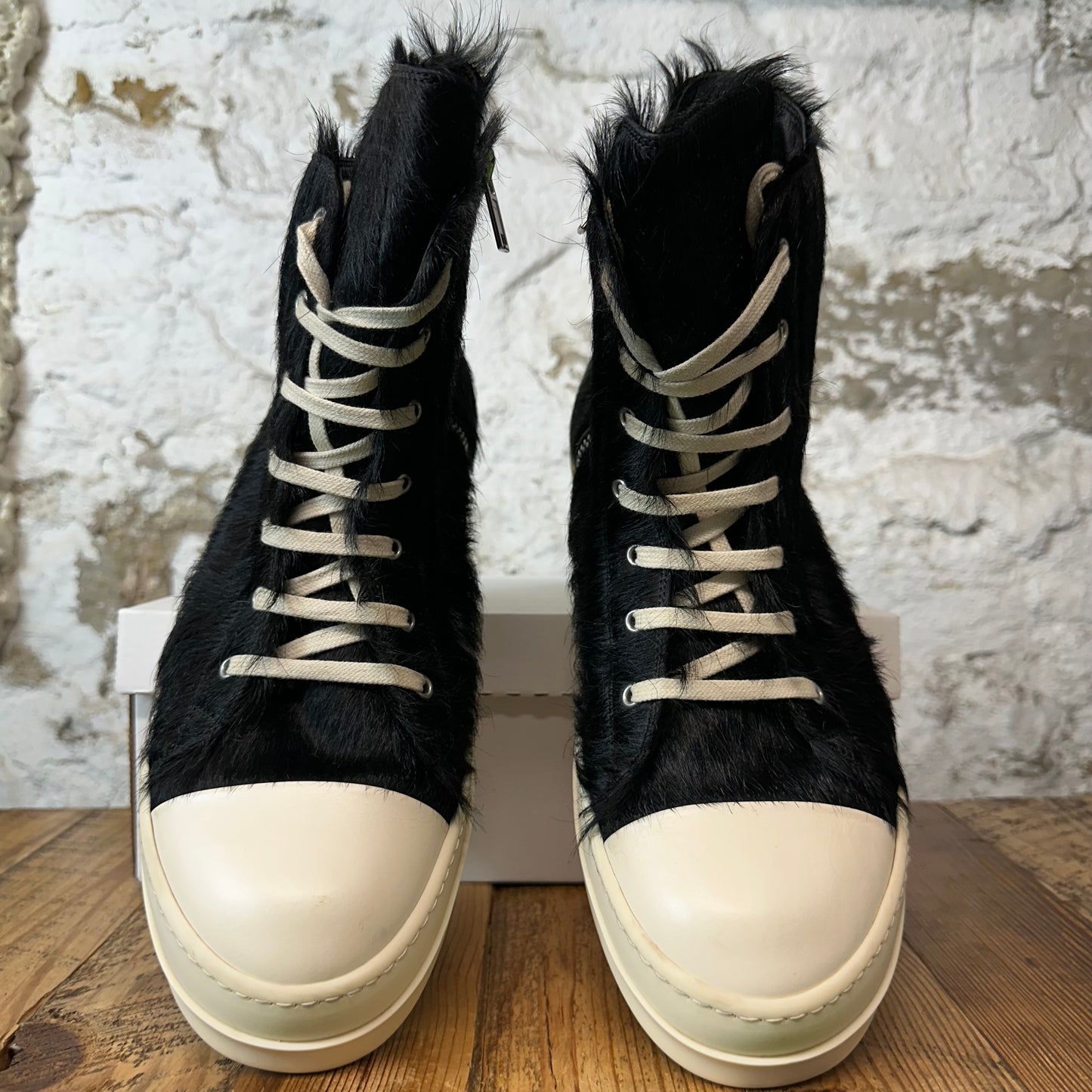 Rick Owens High Pony Hair Black Milk Sneaker Sz 14 (47)