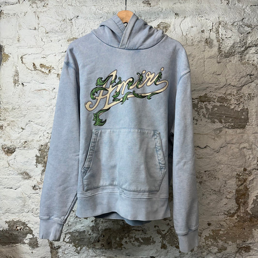 Amiri Vine White Spell Hoodie Washed Blue Sz XL