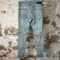 Amiri Knee Hole Paint Drip Spell Blue Denim Jeans Sz 34