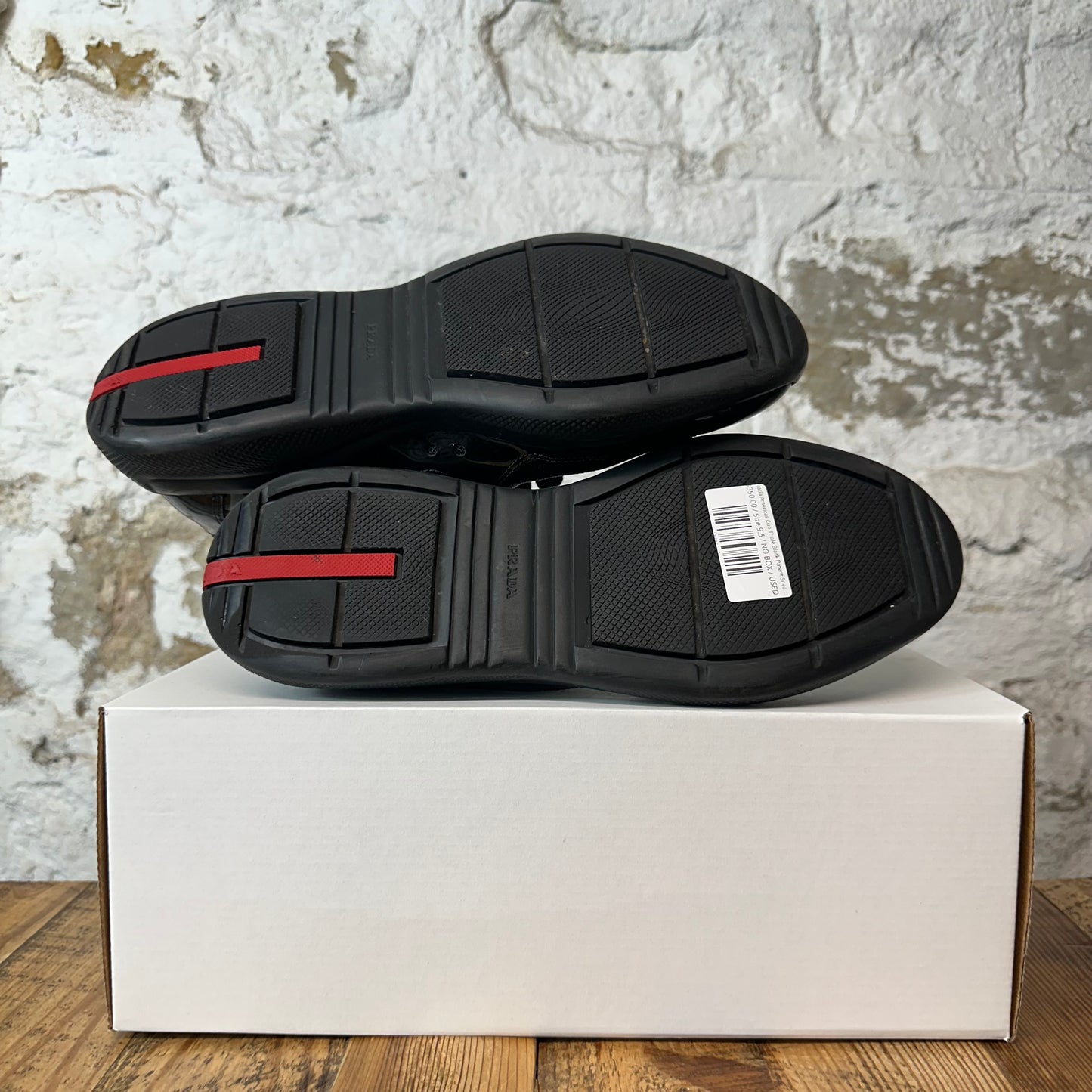 Prada Americas Cup Triple Black Patent Sneaker Sz 9.5