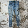 Amiri Distressed Side Spell Blue Denim Jeans Sz 30