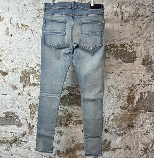 Amiri MX1 Red Suede Blue Denim Jeans Sz 34