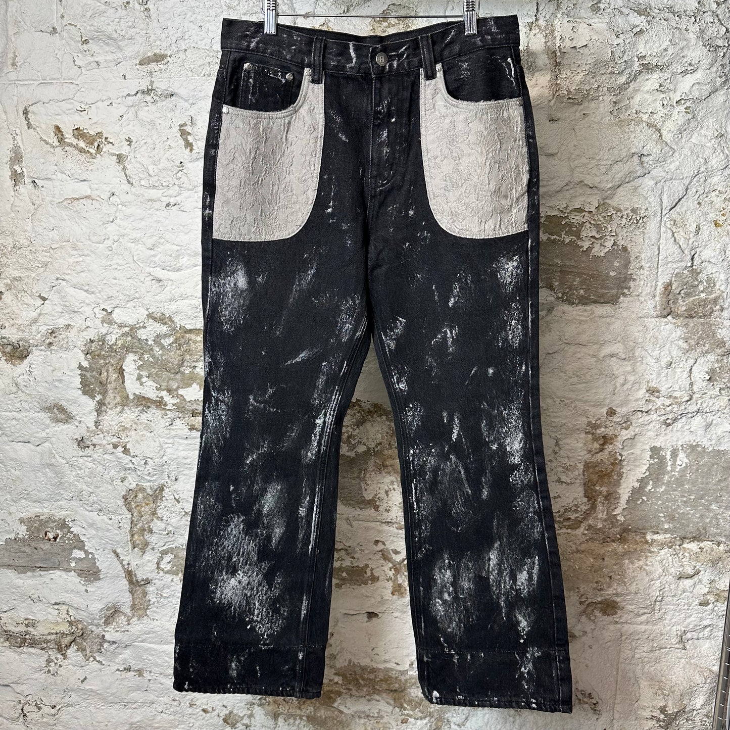 Birth Of Royal Child Embossed Silver Washed Black Denim Jeans Sz M