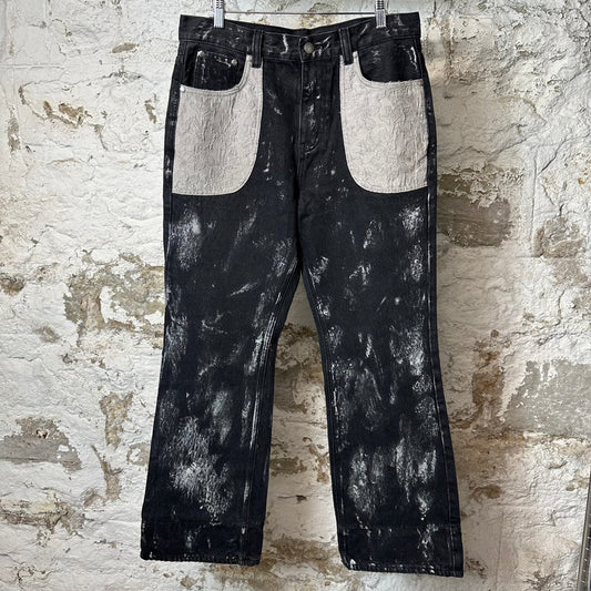 Birth Of Royal Child Embossed Silver Washed Black Denim Jeans Sz M