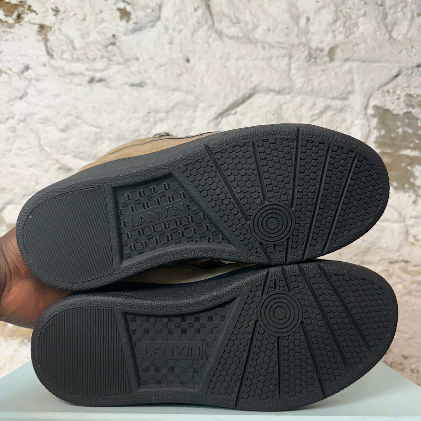 Lanvin Curb Tan Suede Black Sneaker