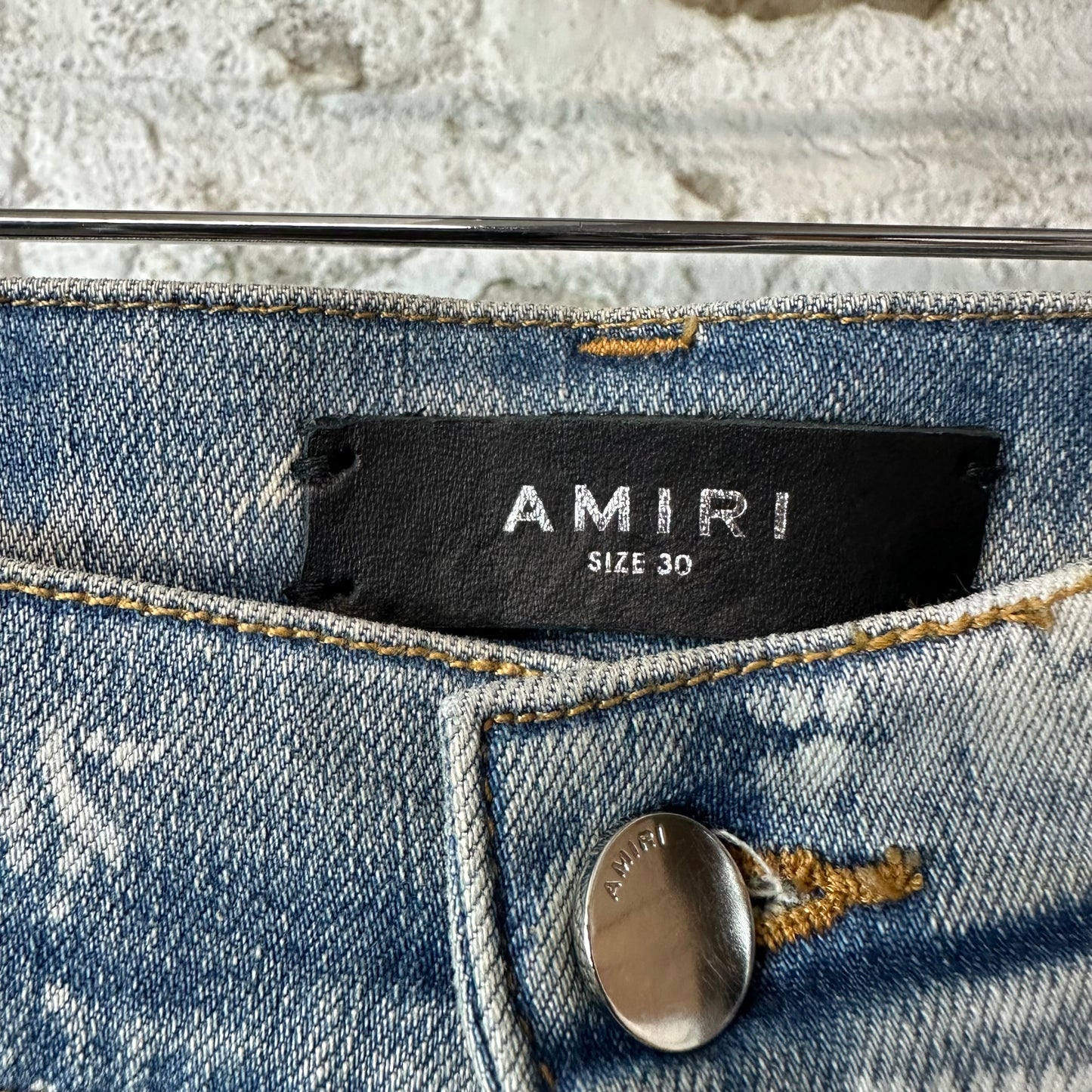 Amiri White Paisley Print Blue Denim Jeans Sz 30
