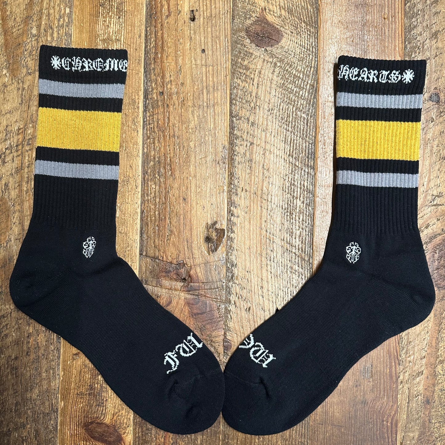 Chrome Hearts Yellow Grey Stripe Black Socks DS