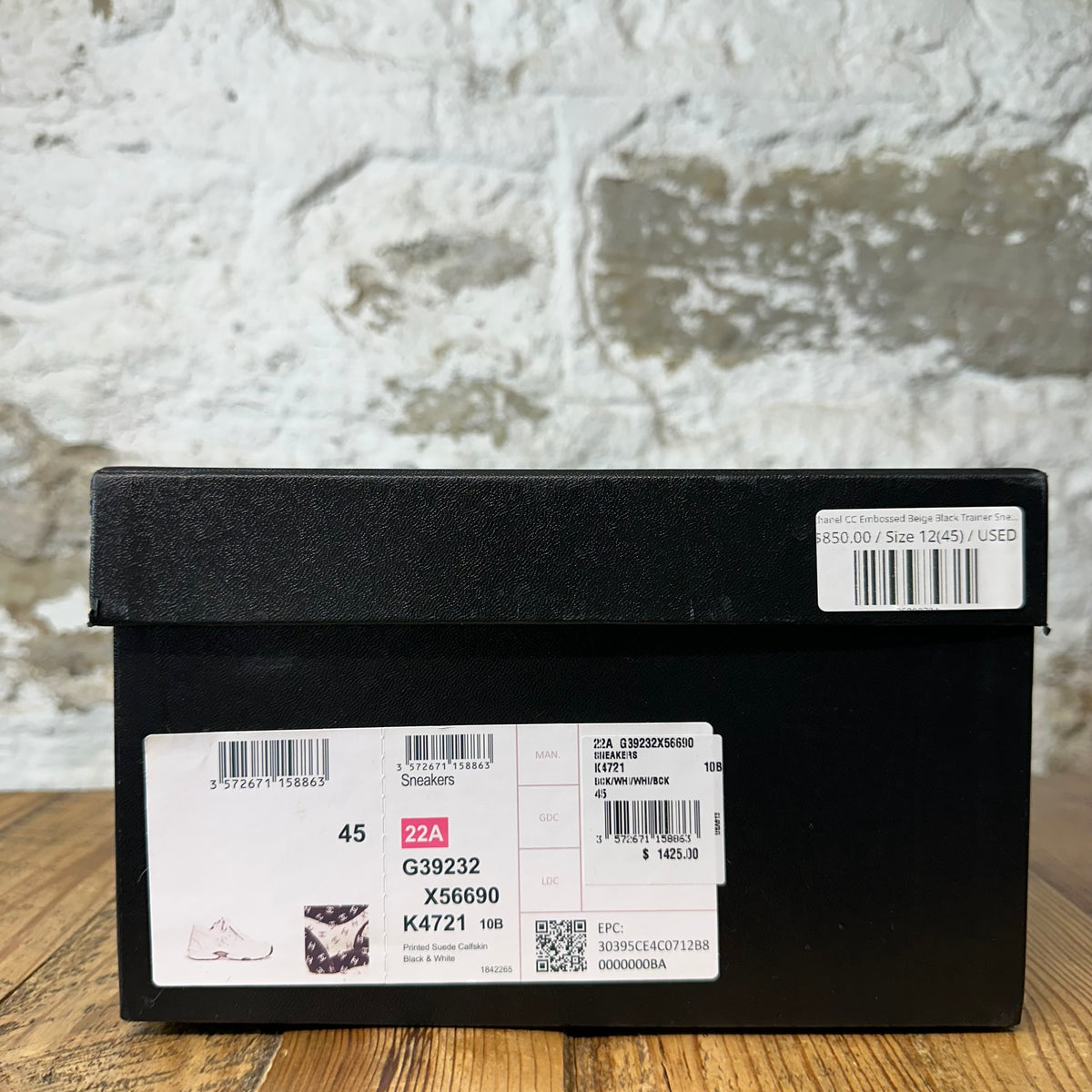 Chanel CC Embossed Beige Black Trainer Sneaker Sz 12 (45)