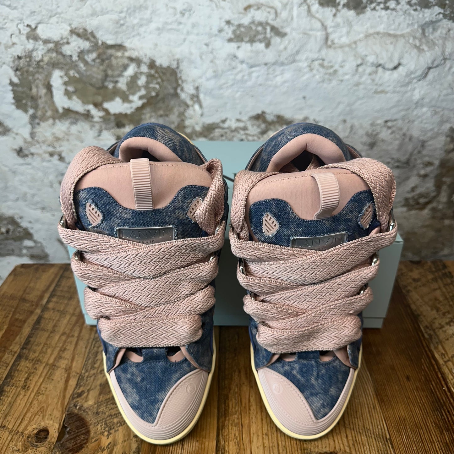 Lanvin Curb Rose Denim Beige Sneaker Sz 12 (45) DS