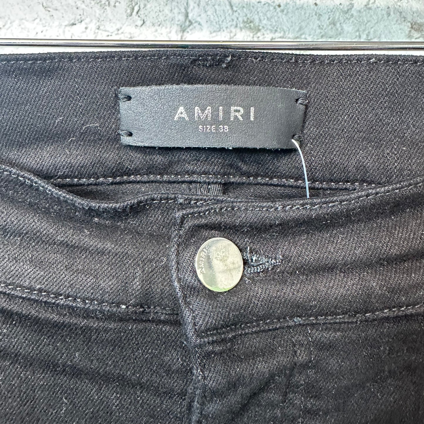 Amiri MX1 Black Leather Black Denim Jeans Sz 38