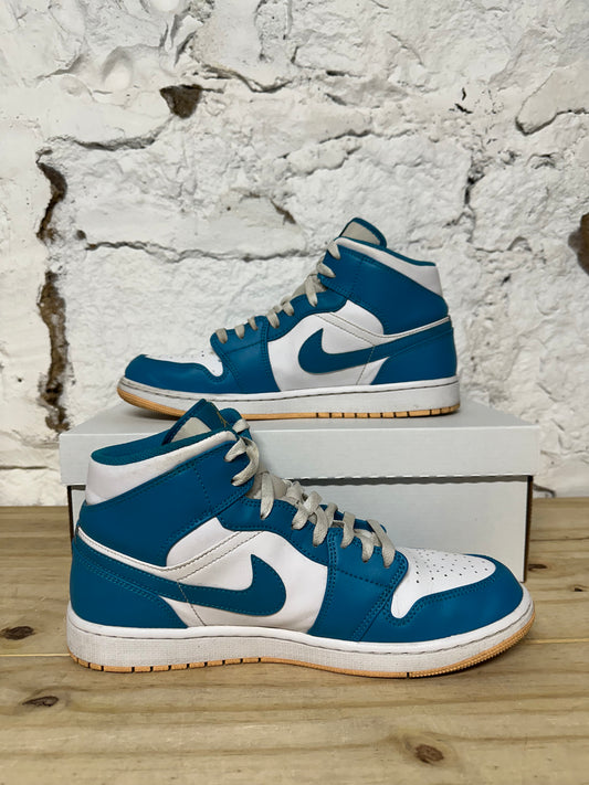 Air Jordan 1 Mid Teal Blue White Sz 10