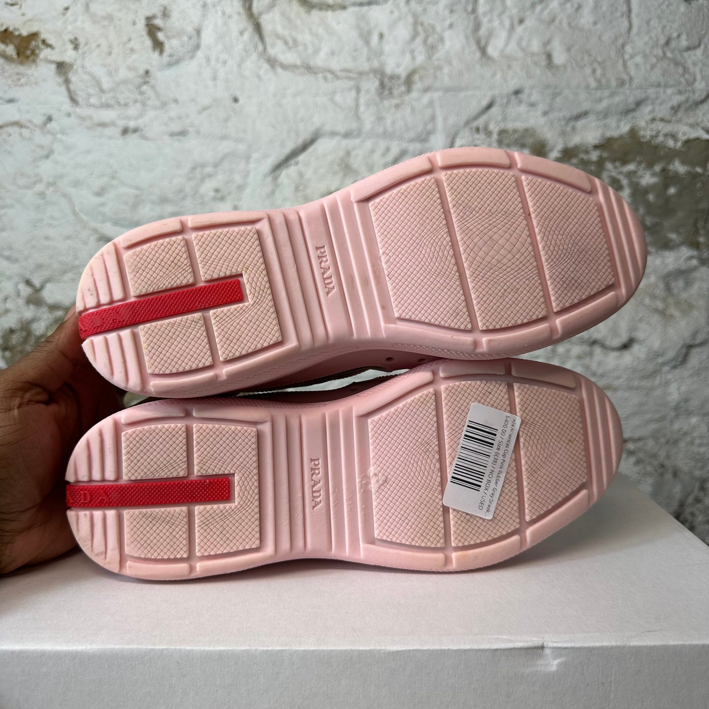Prada Americas Cup Pink Rubber Grey Sneaker Sz 6 (38)