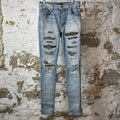 Amiri MX1 Black Paisley Thrasher Blue Denim Jeans Sz 30