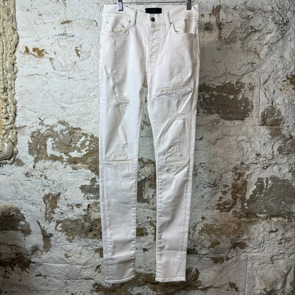 Amiri MX1 White Leather White Denim Jeans Sz 30