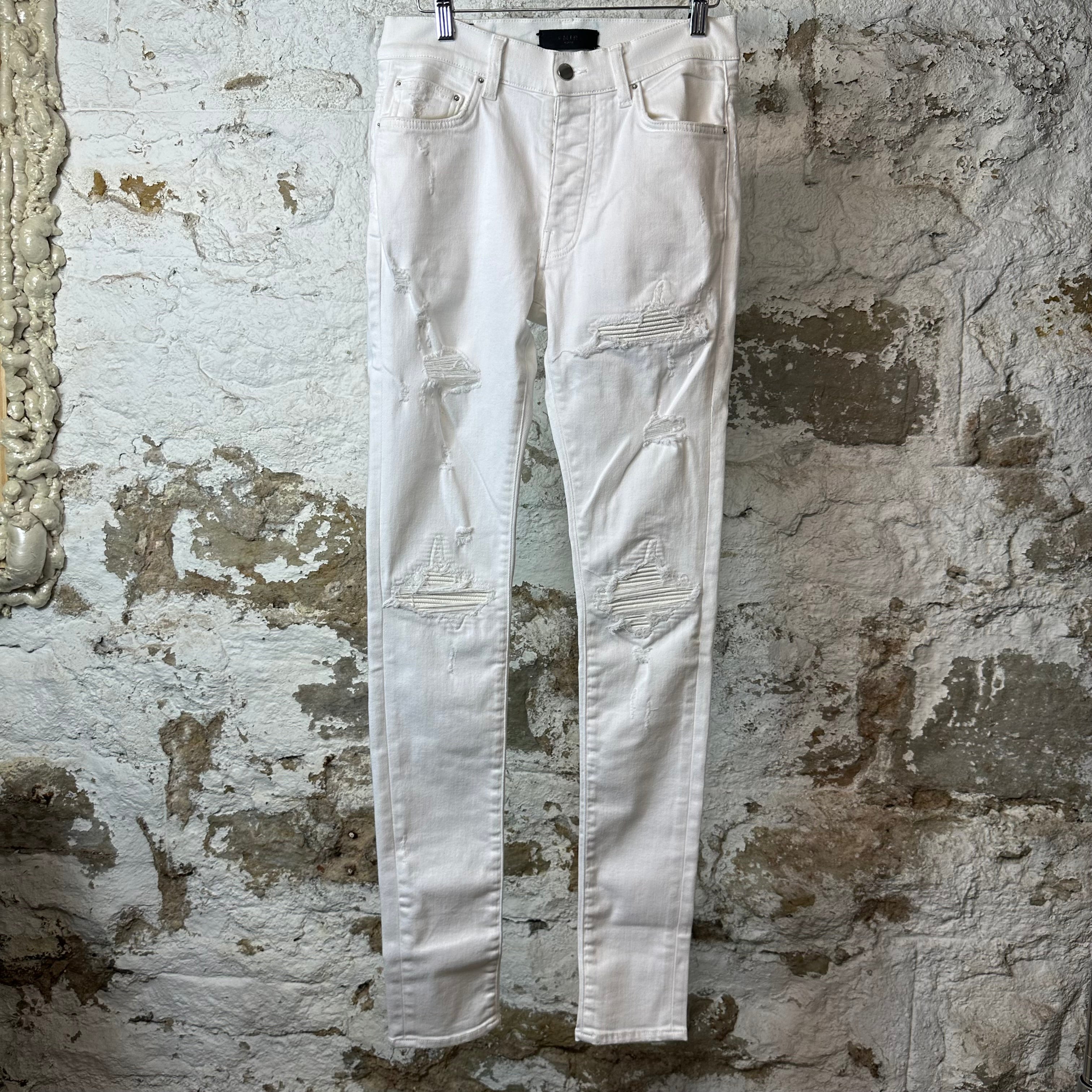 Amiri MX1 White Leather White Denim Jeans Sz 30