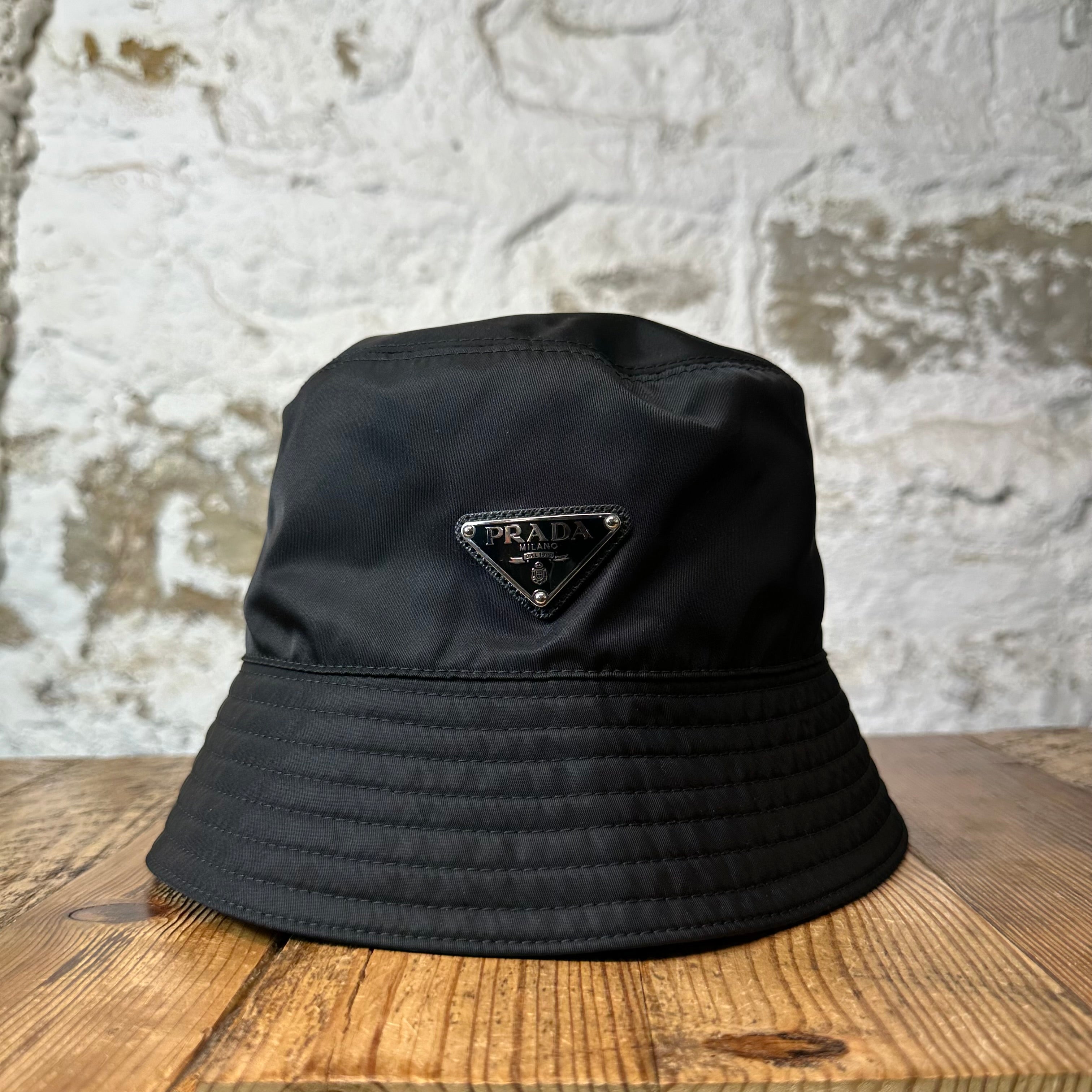 Prada Renylon Black Bucket Hat Sz XL
