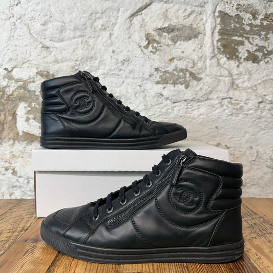 Chanel High Triple Black CC Leather Sneaker Sz 9 (42)