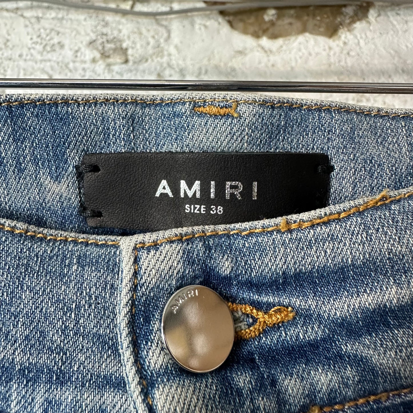 Amiri Green Camo Bones Blue Denim Jeans Sz 38