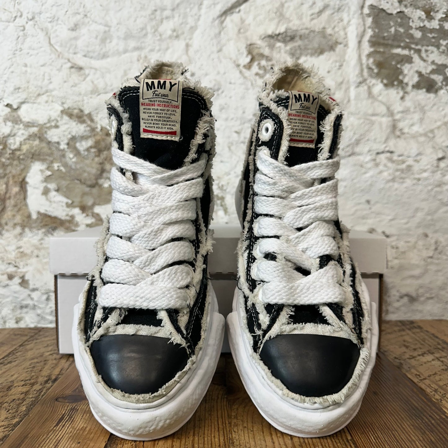 Maison Mihara High Black White Distressed Sneaker Sz 9 (42)