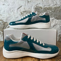 Prada Americas Cup Lagoon Patent Grey White Sneaker Sz 9 DS