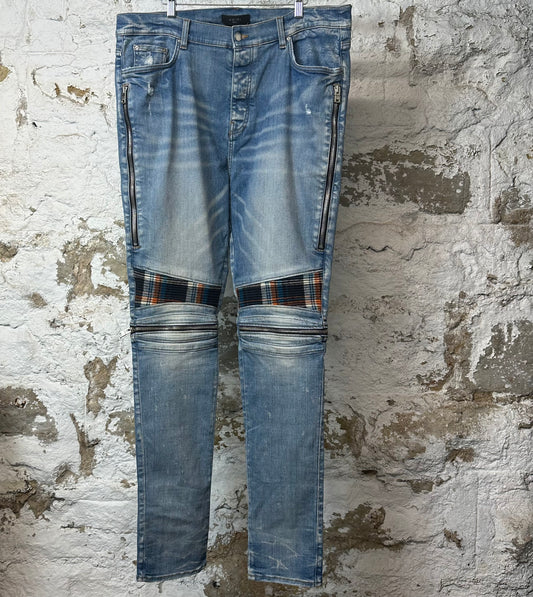 Amiri MX2 Multicolor Flannel Blue Denim Jeans Sz 40